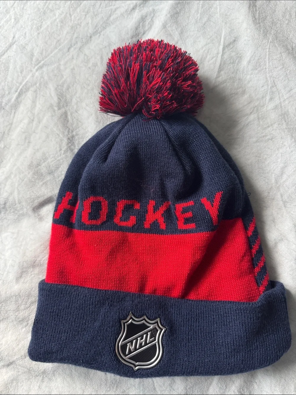 NHL Navy and Red New York Rangers Pom Beanie